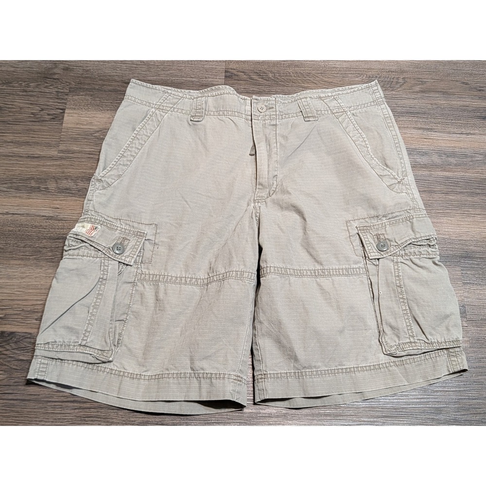 Polo Jeans Co Ralph Lauren Ripstop Cargo Shorts Mens 36 Khaki Flag Patch Y2K